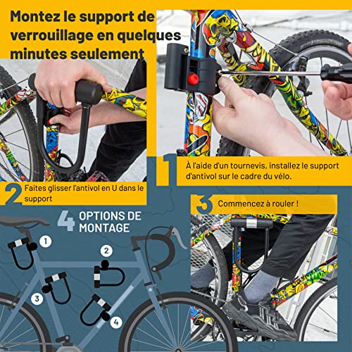 SIGTUNA Bicycle Lock with 1.2 m Cable, 16 mm Heavy Duty Bicycle Lock and Bracket, 3 Keys High Security for Road Bike, Folding Bike, Motorcycle (Yellow)
