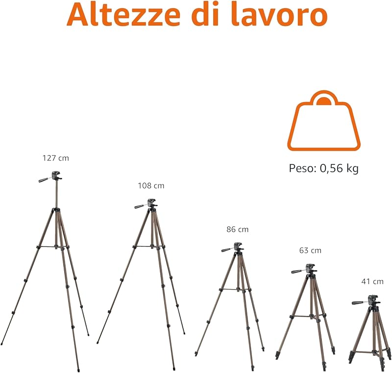 - Treppiede per Fotocamera 127cm, Leggero, con Borsa, Altezza Regolabile, per Fotocamere DSLR, Champagne