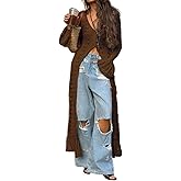 OLAMIOSO Women's 2025 Trendy V-Neck Button Down Crochet Knit Maxi Long Cardigans