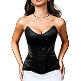 EHSUYAB Women Satin Overbust Corset Top, 15 Steel Boned Lace Up Shapewear, Xs-6Xl Sexy Bustier Formal Evening Party Going Out