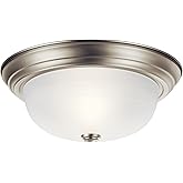 Kichler 2-Light Flush Mount Ceiling Lighting in Brushed Nickle with Alabaster Glass for Bedroom, Living Room, Kitchen and Hal