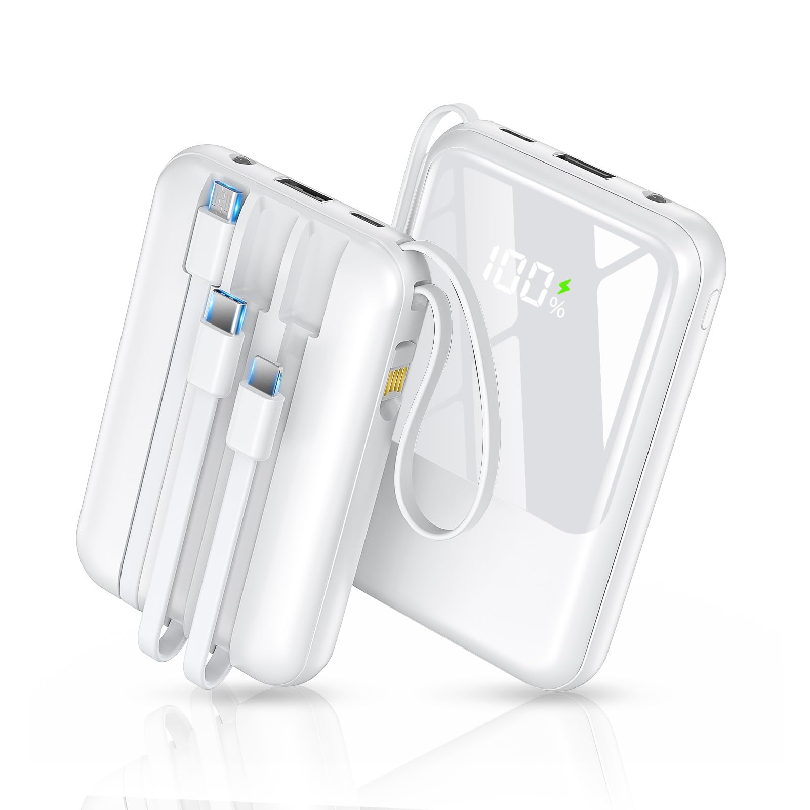 モバイルバッテリー 軽量 小型 25000mAh大容量【2026新設計&22.5W/20W高出力】3.0A超急速充電 PD3.0/QC3.0対応 4本ケーブル内蔵 モバイルバッテリー 大容量 USB-Type C入出力ポート 5台同時充電 LCD残量数字表示 スマホ充電器 コンパクト 機内持込