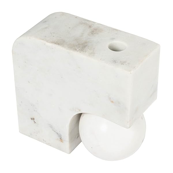 BLOOMINGVILLE MODERN MARBLE CANDLE HOLDER WITH BALL, WHITE