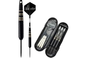 Professional Tournament 24 g Steel Tip Darts with Hard Case, Aluminum Shafts and Black Coated Metal Barrels and PET Flights, 