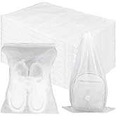 200 Pcs White Non-Woven Shoe Storage Bags – Dustproof Drawstring Travel Shoe Covers (12.5” x 18.5”) – Breathable & Portable Organizers for Shoes, Boots, Purses