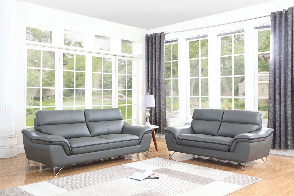 Blackjack Furniture The Bailey Collection Leather Match Upholstered Living Room Sofa and Loveseat Set, 2 Piece, Gray: Furniture & Decor