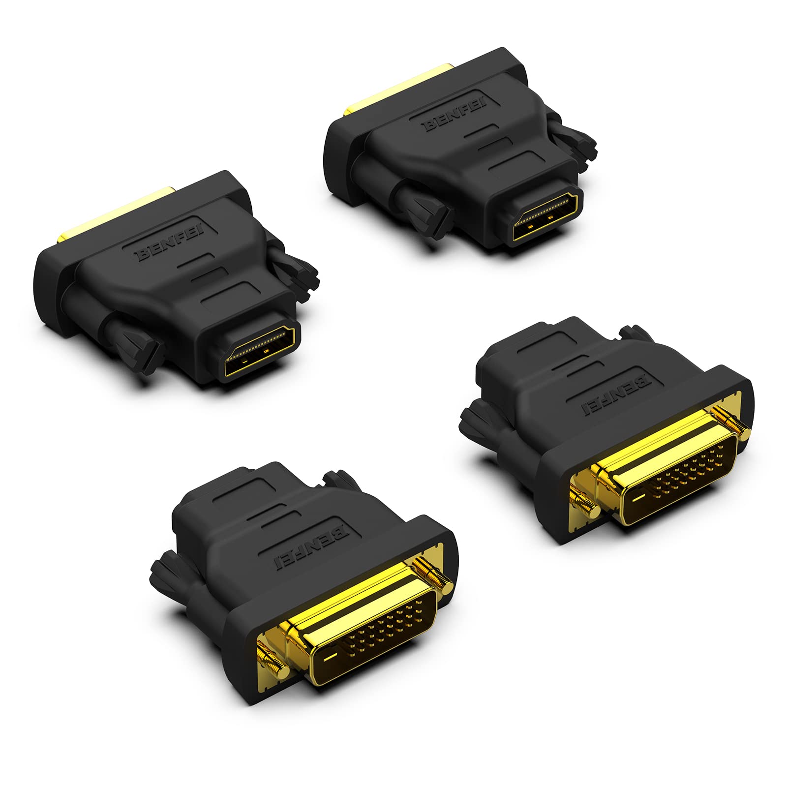 BENFEI DVI to HDMI Adapter, 4 Packs Bidirectional HDMI to DVI-D Adapter with Gold-Plated Connectors