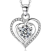 RIVIKO Heart Birthstone Pendant Necklace for Women 925 Sterling Silver Zirconia Necklaces Valentine's Day Anniversary Birthday Mothers Day Jewelry Gifts For Her Mother Wife