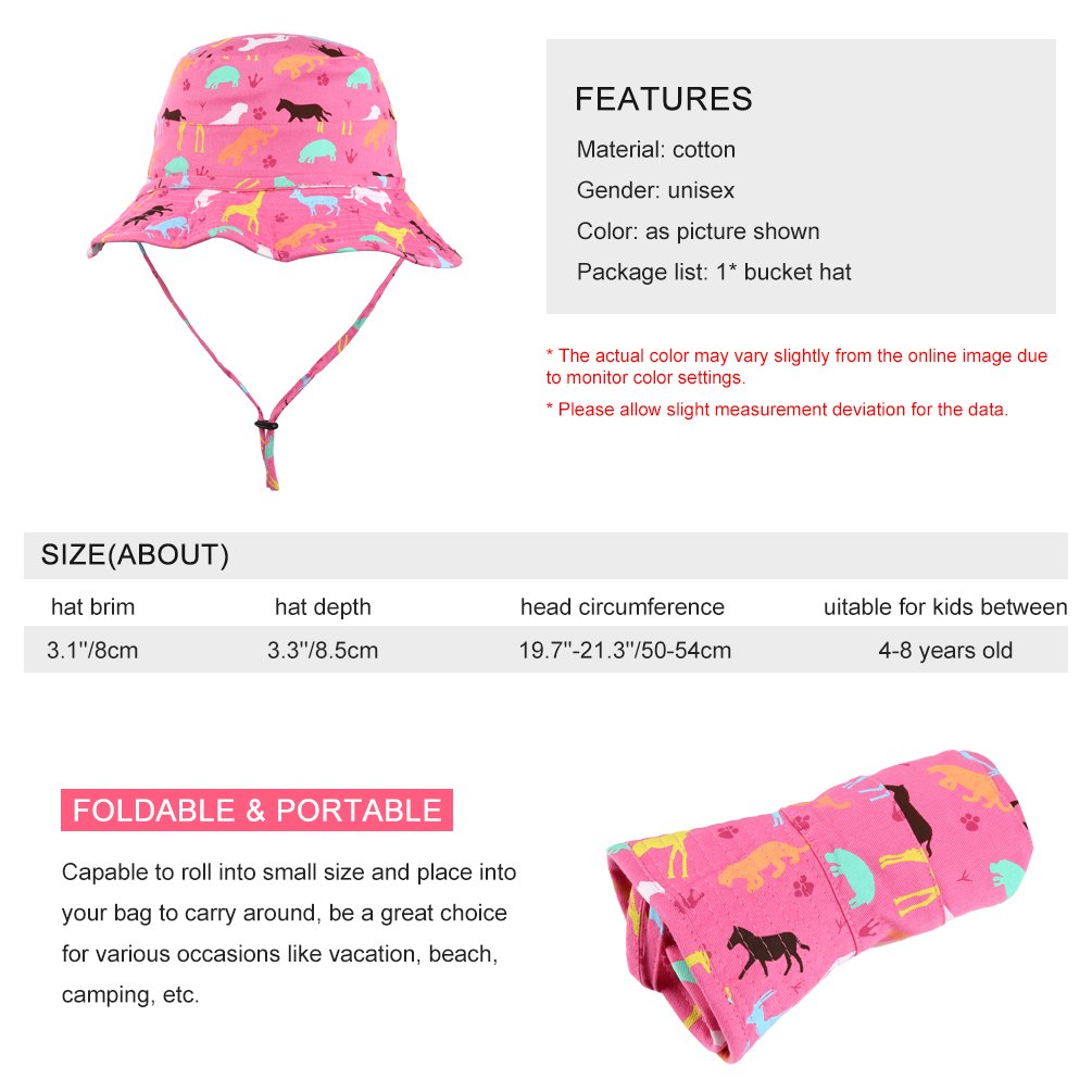 VBIGER Chapeau de Pêche de Plage de Melon Garçon Fille Chapeau solaire pliable avec Mentonnière Réglable et Motif de dessin animé mignon (Rose)