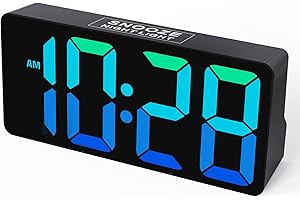 Mesqool Dynamic RGB Clock with Large Display Big Bold Numbers,Super Loud Alarm Clock for Bedroom,Heavy Sleepers,USB Charger,Snooze,Ambient Light,Dimmer,Small Bedside Desk Shelf Digital Clock for Teens