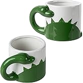 MyGift Ceramic Cute Coffee Mugs for Women Children Men with Adorable Green Brontosaurus Dinosaur Cartoon Design (green)