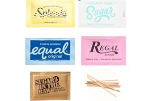 BestBonus4u Sugar & Sweetener Assortment Packets Packaged, Sugar Packets, Sugar in the raw, Equal, Plus Wooden Coffee Stirrers (475 Pack) Sugar Packets for Home, Office, Coffee, Bar, Gift,Restaurants, Cafes, & Coffee Stations