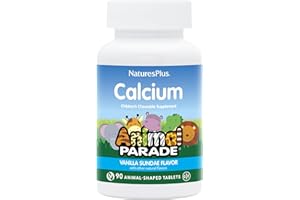 NaturesPlus Animal Parade Calcium, Vanilla Sundae Flavor - 90 Animal-Shaped Chewable Tablets - Promotes Healthy Bones - Vegan, Gluten Free - 90 Total Servings