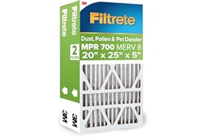 Filtrete 20x25x5 AC Furnace Air Filter, MPR 700, MERV 8, Fits Trion Air Bear & Carrier, Dust, Pollen & Pet Dander Reduction, 2-Pack (actual size 19.56 x 24.13 x 4.75 in)