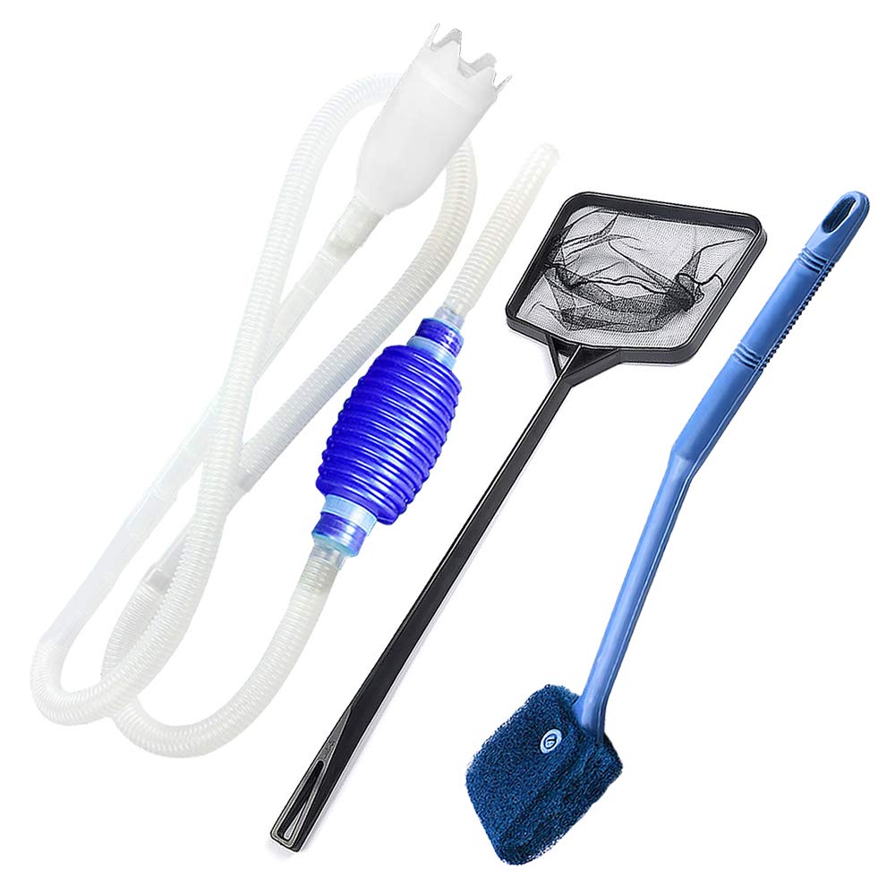 Skystuff 3Pcs Fish Tank Cleaner with Fish Tank Net, Fish Tank Cleaning Sponge Brush, Aquarium Gravel Cleaner for Fish Catch, Glass Tank Cleaning and Water Changing