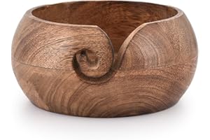 NIRMAN Wooden Yarn Bowl Hand Made by Indian Artisans with Premium Mango Wood for Knitting and Crochet (6" x 6" x 3'')