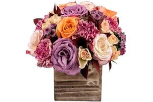 Enchanted in Wooden Vase | Purple, Peach Aquabloom | Arabella Bouquets | Real Fresh Flowers for Delivery, Gift for Birthday, Congratulations, Anniversary, Thank You, Mother's Day