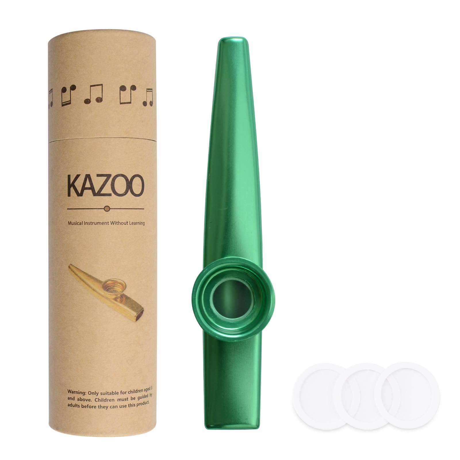 WANDIC Green Kazoo Musical Instruments Sets Aluminum Alloy Instrumental Accompaniment with 3 Pack Kazoo Membrane Reed