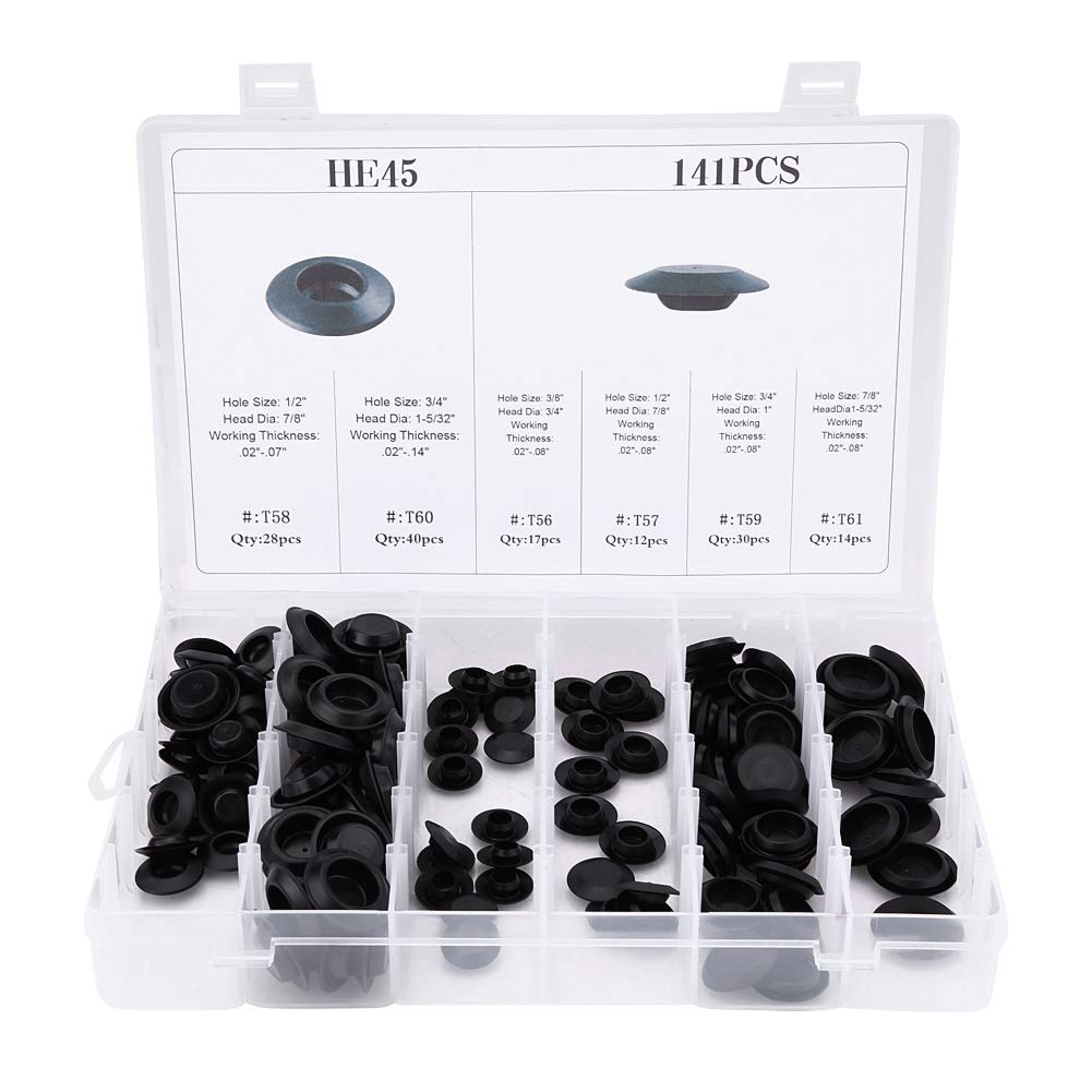 141pcs Car Body Plugs, Flush Mount Hole Plugs, 6 Sizes Assorted Car Flush Mount Hole Plugs, Auto Body Sheet Metal Hole Fastener Plug for Car, Boat, Pump, Plumbing, Cables Plugs