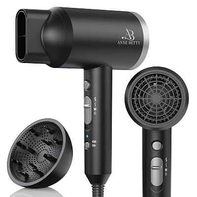 ANNE BETTY Ionic Hair Dryer with Diffuser, 1800W Blow Dryer for Women & Men, Fast-Drying, Lightweight, Low Noise, Hair Care Styling Tool for Home, Travel, Gifting