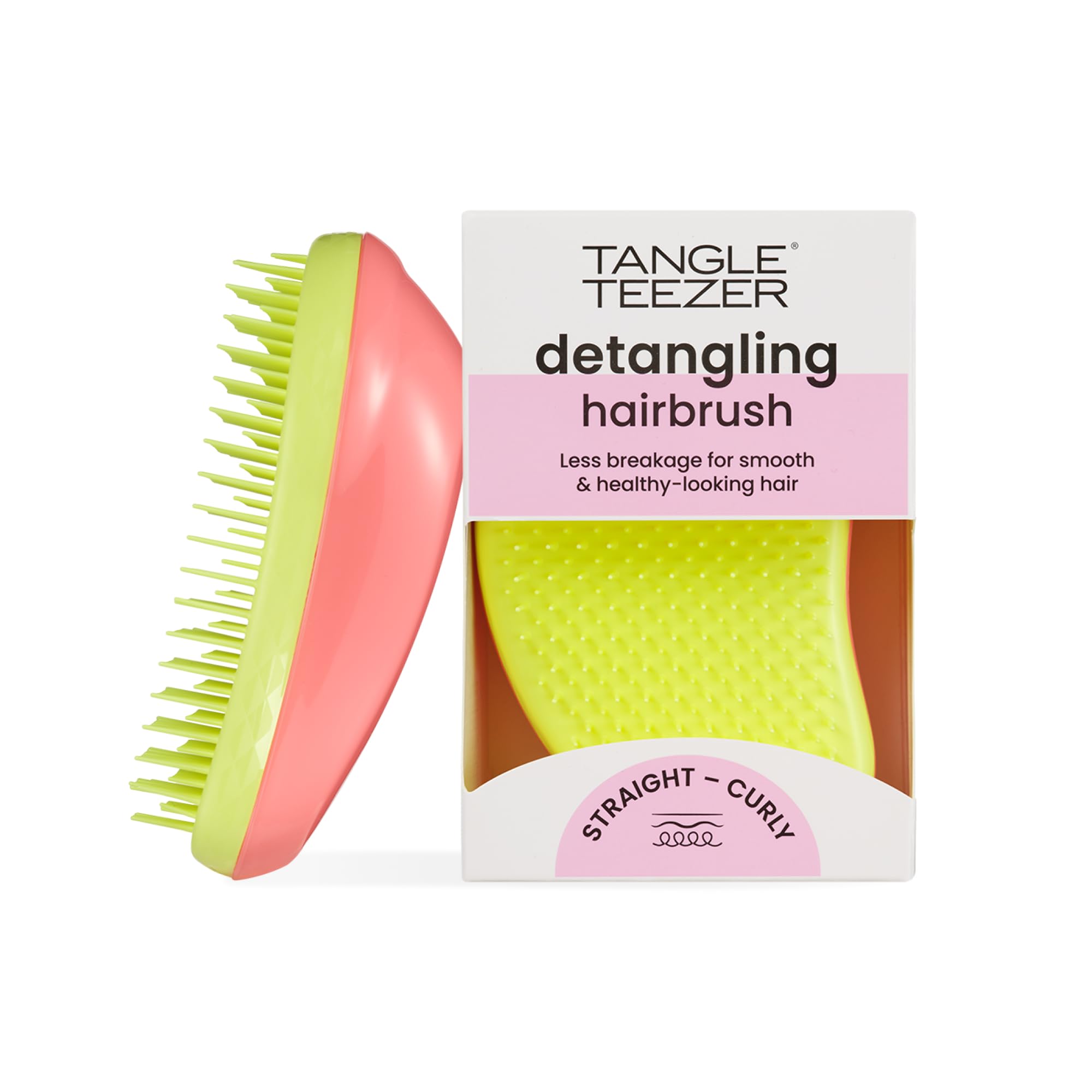 Tangle Teezer Original Detangling Hairbrush - For Wet & Dry Hair - Detangling Brush for All Hair Types - Two-Tiered Teeth Reduce Breakage & Eliminate Knots - Salmon Pink & Hyper Yellow