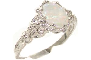 LetsBuyGold 10k White Gold Real Genuine Opal Womens Band Ring