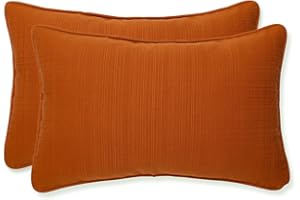 Pillow Perfect Monti Chino Solid Indoor/Outdoor Lumbar Pillow Plush Fill, Weather and Fade Resistant, Lumbar - 11.5" x 18.5",, Orange, 2 Count