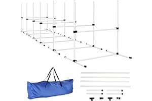 PawHut 6 Piece Dog Agility Training Equipment for Dog Agility Course with Adjustable Height Jump Bars, Included Carry Bag, & Displacing Top Bar, White