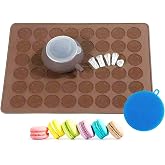 ARTIWARE Food Grade Silicone Brown color Macaron Baking Kit Tray Set w. Piping Pot 4 types of nozzles &amp; 1 Cleaning Scrubbing pad non stick reusable Macaroon Baking Supplies