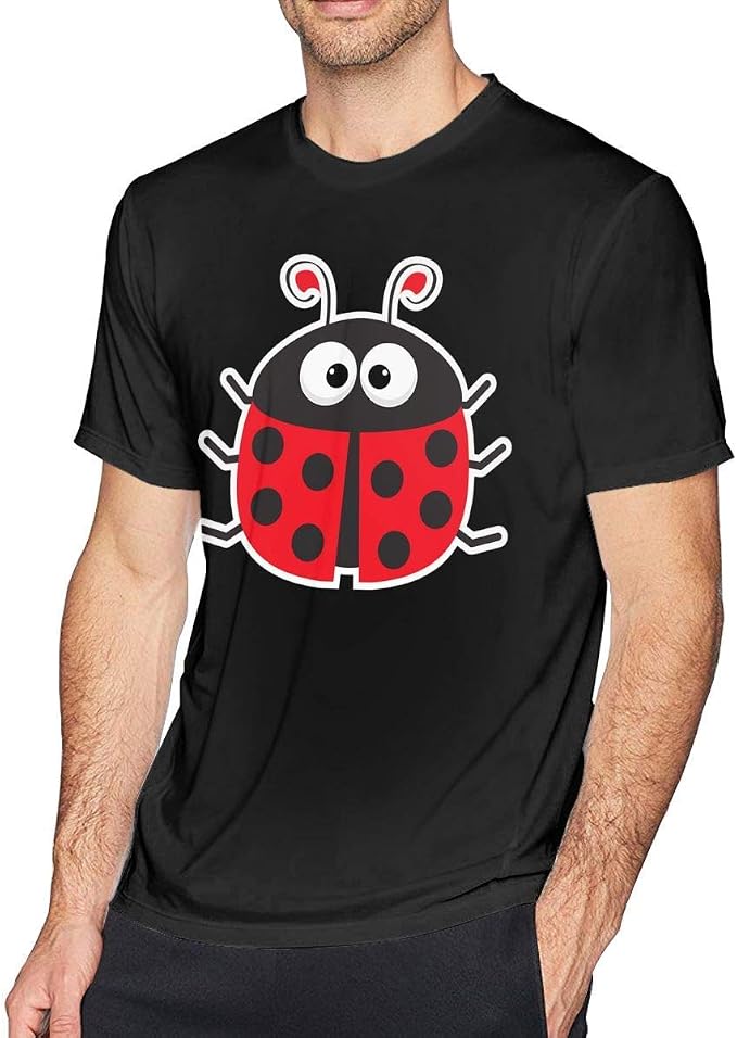 Red Cute Lady Bug Mens Fashion Short Sleeve T Shirt Solid Tee Black,M