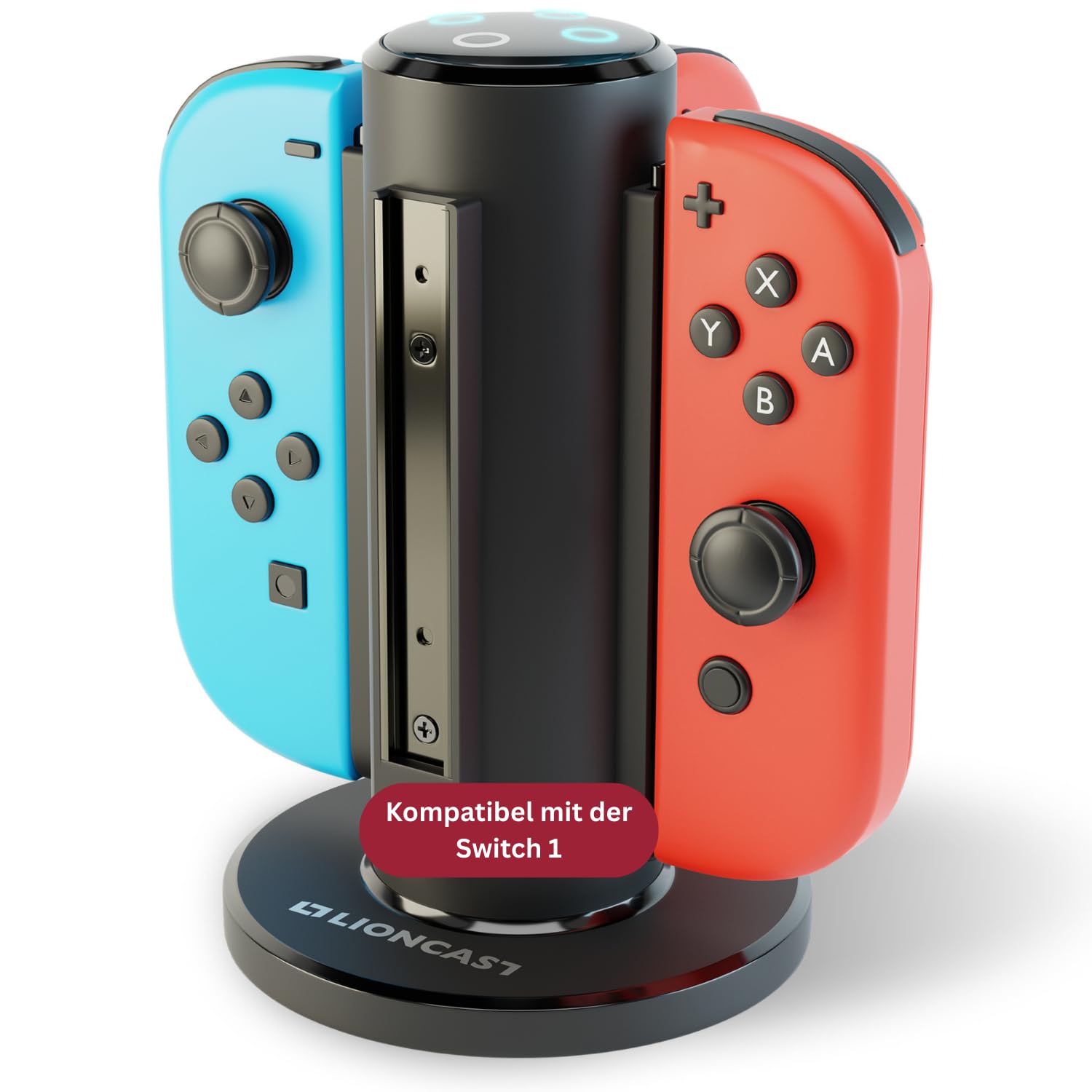 Lioncast Joy-Con Quad-Charger - 4-Slot Easy-Mount Charging Dock - Power Station Works with Nintendo Switch Game Controllers - Charge Status Indicator Lights, Extra-Grip Bottom - Gaming Accessories