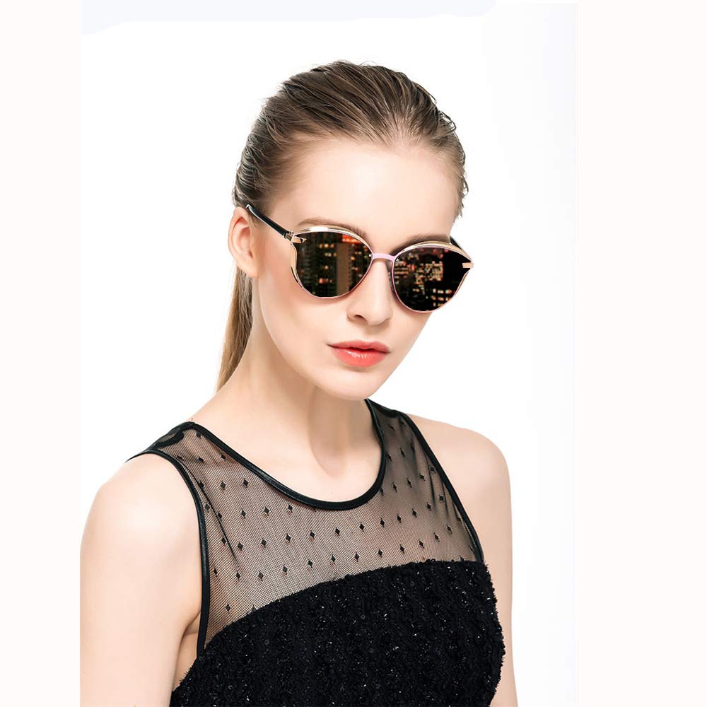 Sunglasses for Women Polarized Fashion Cat Eye Style UV400 Protection Mirrored Lens