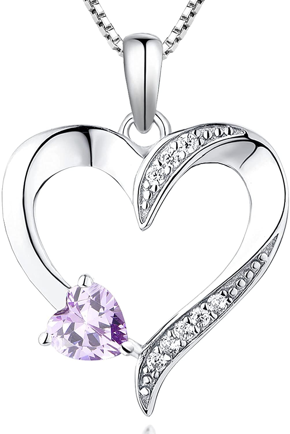 YL Heart Necklace 925 Sterling Silver June Birthstone Alexandrite CZ Double Heart Pendant Necklace for Women — image 1