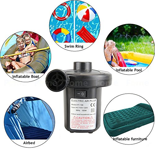 Electric Air Pump,FOME 110V AC/12V DC Portable Quick Fill Air Pump with Different Nozzles for Travel Inflatable Deflating Air Mattress Bed Lake Floats Rafts Pool Toys Home/Car Use - Thumbnail 5
