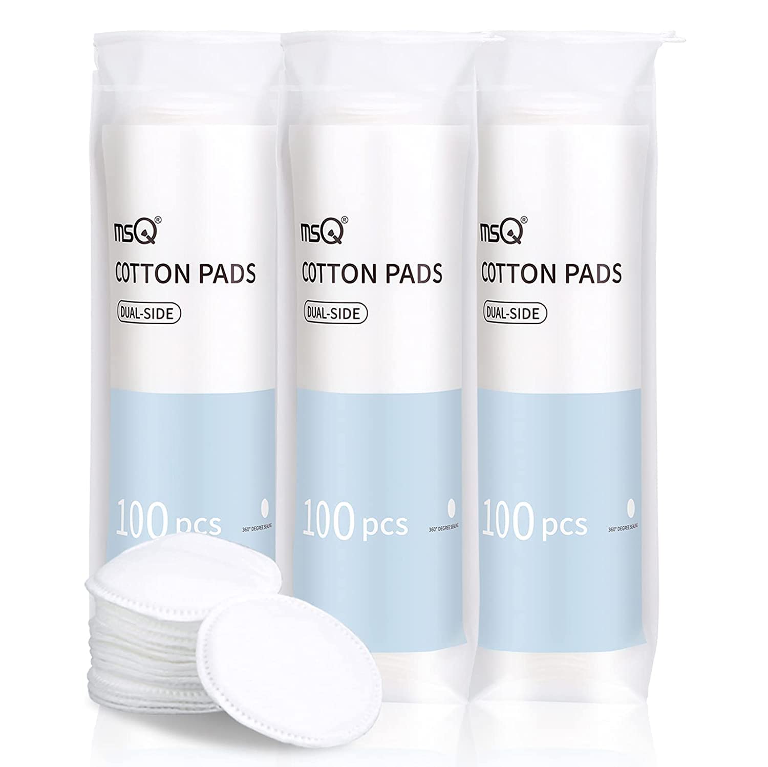 MSQ 300PCS Triple-Layer Cotton Face Pads Soft Round Makeup Remover Pad for Eyes & Daily Makeup Removal, Soft Cotton Wool Pads