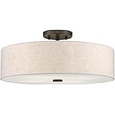 Livex Lighting 52136-92 Meridian Collection 4-Light Transitional Ceiling Mount Fixture with Oatmeal Color Fabric Hardback Sha