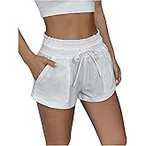 SOLY HUX Women's Wide Leg Mini Shorts Summer Drawstring Elastic Waist Shorts with Pocket