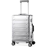 VentureVault All Aluminum Carry On Luggage 22x14x9 Airline Approved，Zipperless Luggage Premium Aluminum Suitcase Luggage, Hard Shell Carry On Luggage with Spinner Wheels (silver, 20inch)