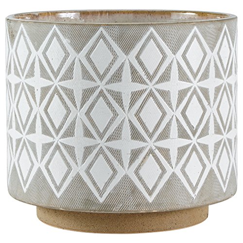 Rivet geometric ceramic planter, 8.7" h, white and grey