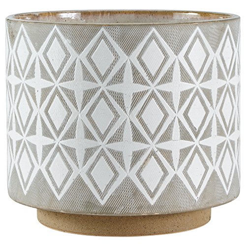 Rivet Geometric Ceramic Planter, 8.7"H, White and Grey