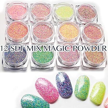 Amazon 12色セット ミックスマジックパウダー シュガーパウダー ツイードネイル ツイード ファブリック ネオン グリッター カラフル ジェル ネイル アクリル レジン Amita グリッター ラメ 通販