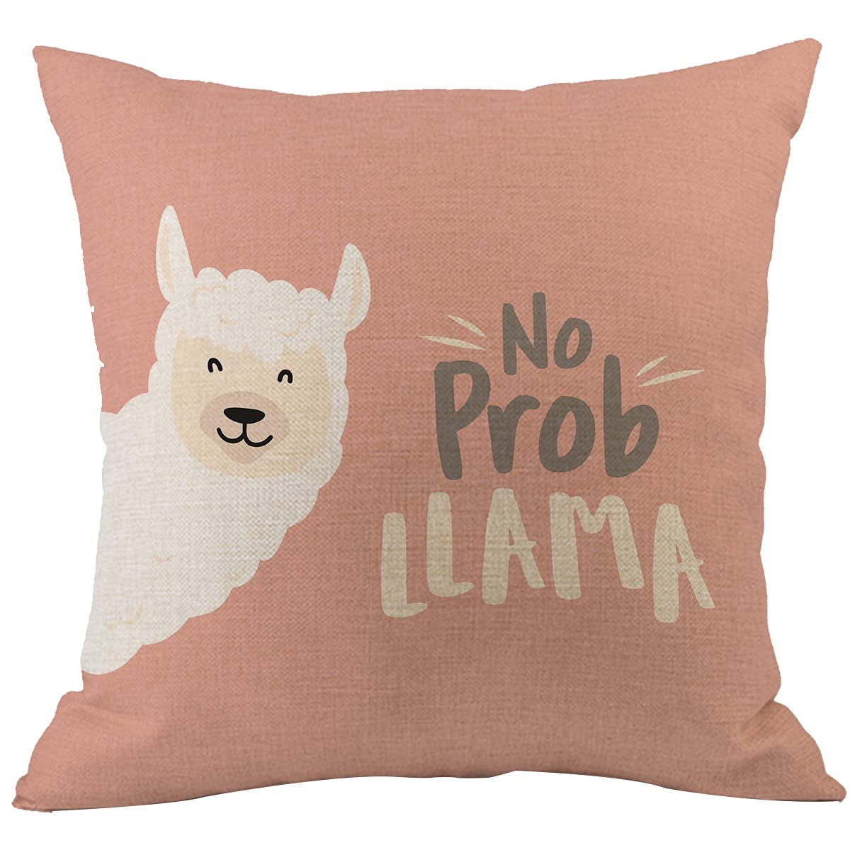 CANSEGO Llama Cushion Covers Pink Baby Alpaca with No Prob Llama Motivational Quote Cute Cartoon Animal Square Pillowcases Cotton Linen Throw Pillow for Women Men Boys Girls Bed 18x18 Inch