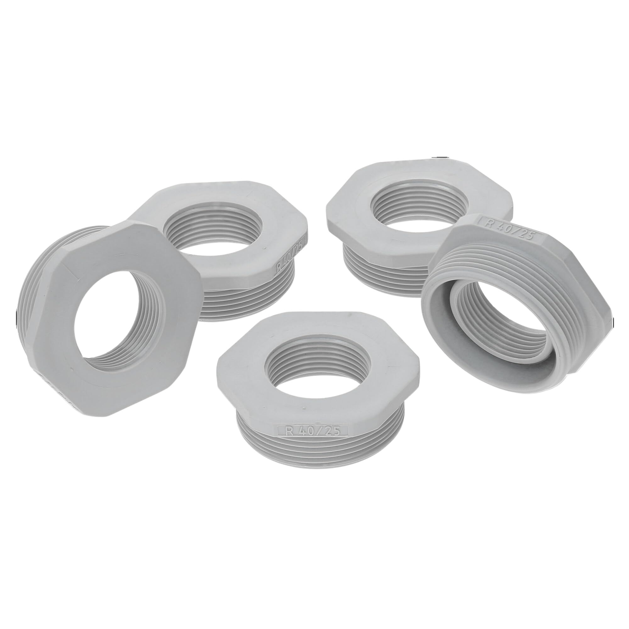 Kalitec G6402500 Reduction M40/M25 Plastic Light Grey I Reducer Cable Gland Hexagonal I M25 Female Thread I M40 Male Thread I IP68 Pack of 5