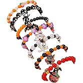 Caiyao Halloween Heishi Beaded Stretch Bracelets Multilayer Spooky Ghost Pumpkin Bat Spider Skull Witch Clay Beaded Stackable Bracelet for Women Men Halloween Party Cosplay Jewelry Festival Gifts