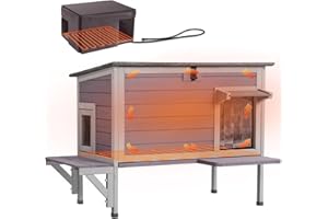 GUTINNEEN Heated Cat House for Outside Outdoor Cat House Insulated Weatherproof Feral Cat Shelter with Heater and Insulated Liner