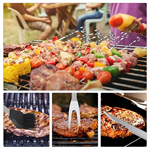 meicent Grill Accessories BBQ Tool Set, 14 PCS Stainless Steel Grilling Utensils Set with Knife, Fork, Brush, Spatula,Tong,Skewers,Barbecue Kits for Camping, Grilling