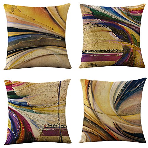 WOMHOPE Set of 4 Modern Vintage Geometric Decorative Throw Pillow Covers Pillow Cases Cushion Cases 18 x 18 Inch for Living Room, Couch and Bed (Stripe)