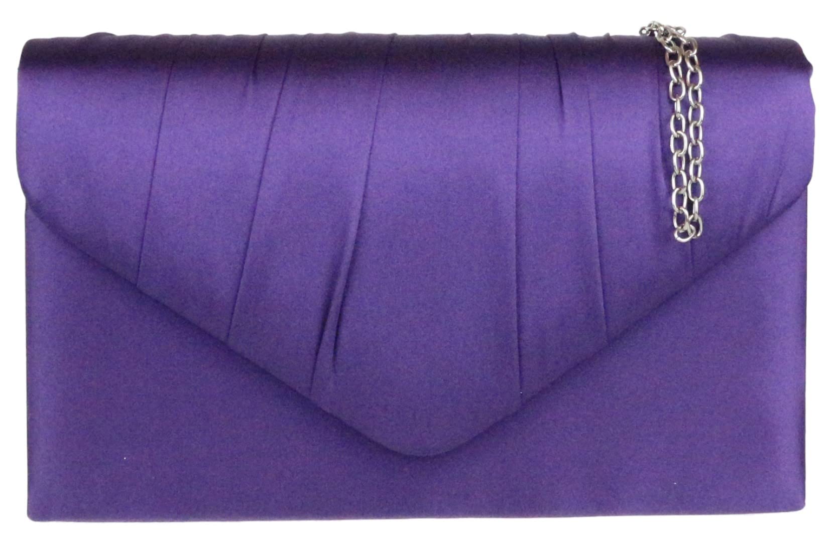 Girly Handbags Womens Satin Pleated Clutch Bag (Deep Purple)