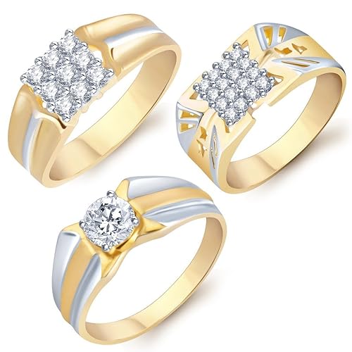 Stylish Gold Plated CZ Set of 3 Gents Ring Combo for Men