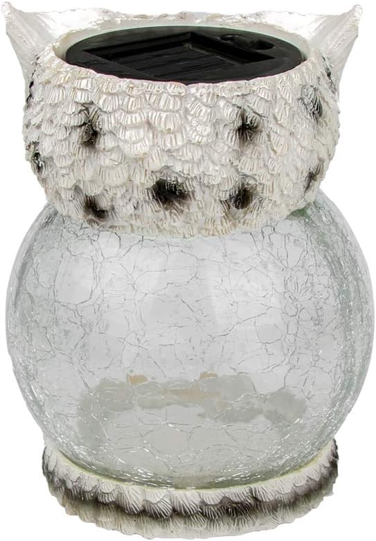 Trivol Garden Statue Owl Figurine Reinforced Resin-Glass Statue with Solar Powered LED Lights for Patio Yard Art Decor Lawn Ornaments Outdoor Decorations, 5.1 x 6.3 Inch - White : Garden & Outdoor